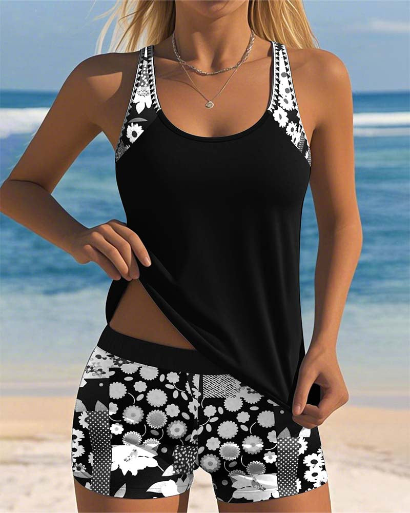 Women's Floral Tankini Set with Shorts