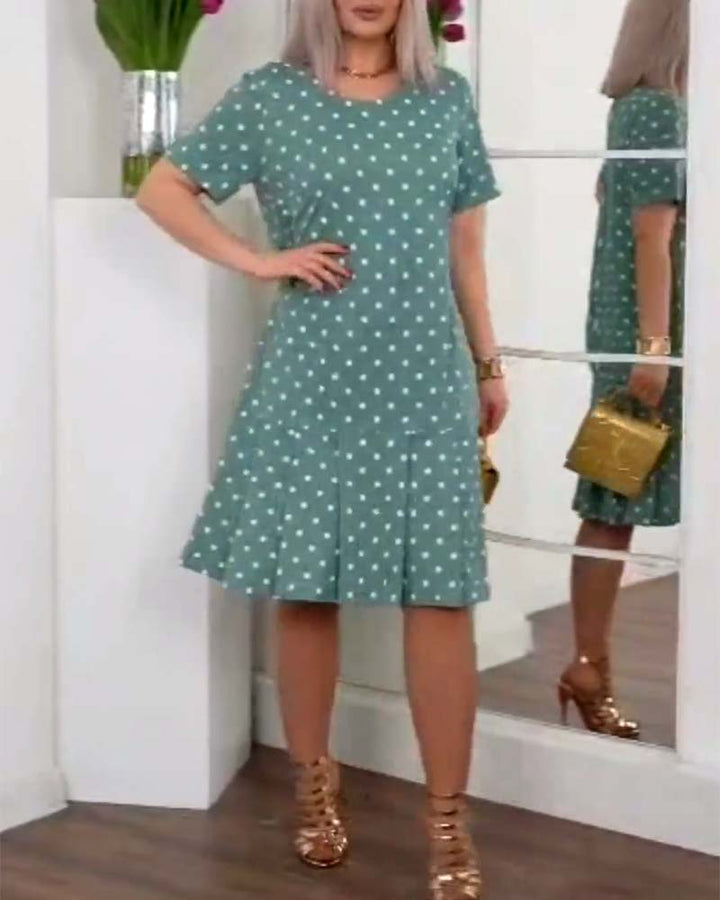 Mia | Midi Polka Dot Dress with Round Neck and Ruffle Hem