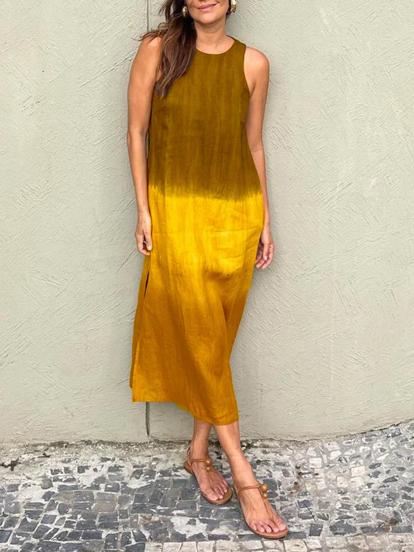 Mara | Midi Summer Dress with Round Neck and Gradient Print
