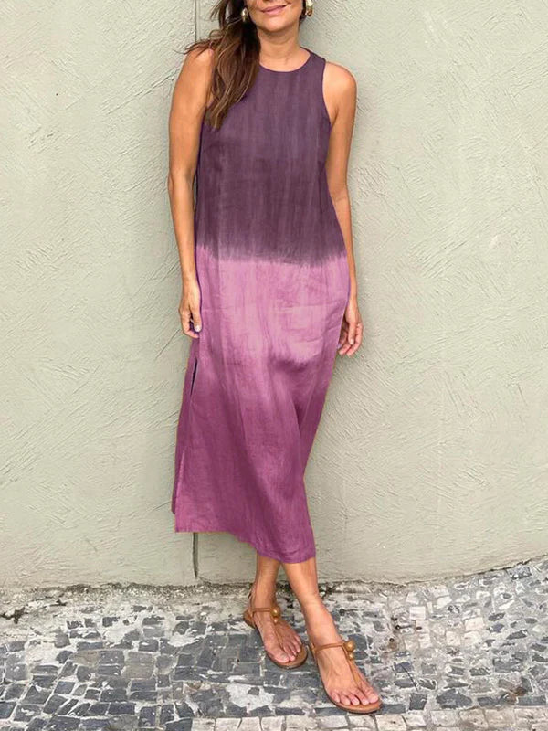 Victoria | Midi Summer Dress with Gradient Print and Sleeveless Bodice