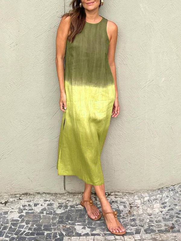 Victoria | Midi Summer Dress with Gradient Print and Sleeveless Bodice