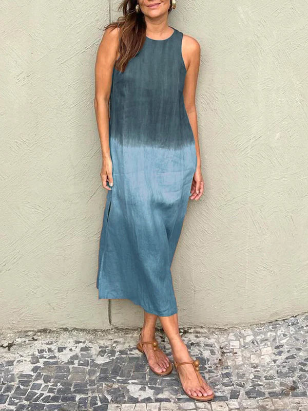 Mara | Midi Summer Dress with Round Neck and Gradient Print