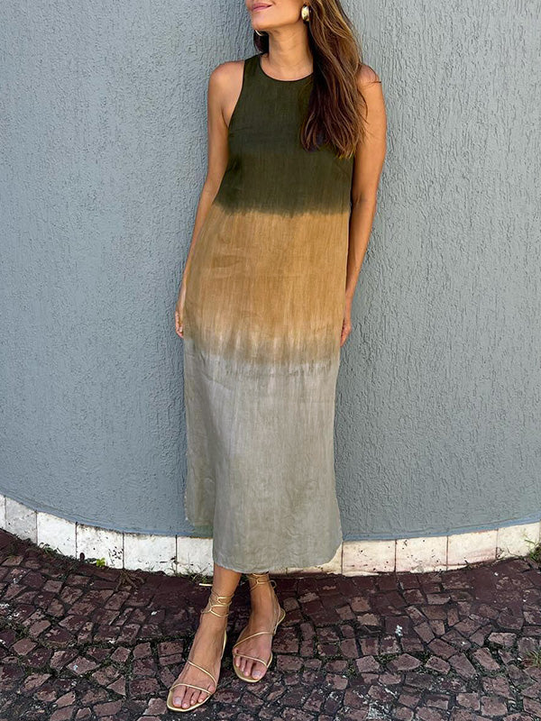 Victoria | Midi Summer Dress with Gradient Print and Sleeveless Bodice