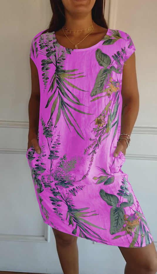 Gabriella | Midi Summer Dress with Tropical Print and Side Pockets