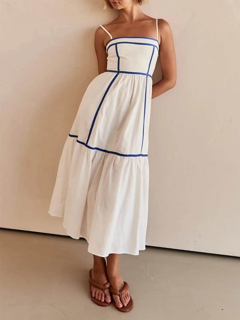 Faith | Midi Summer Dress with Square Neck and Contrast Trim