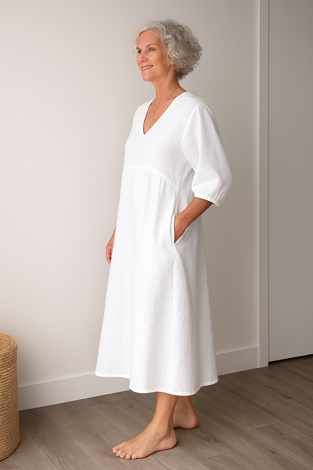 Ruby | Midi Summer Dress with V-Neck and Side Pockets