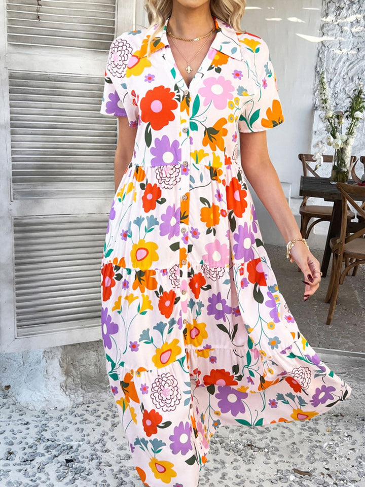 Mary | Midi Shirt Dress with Floral Print and Button Front