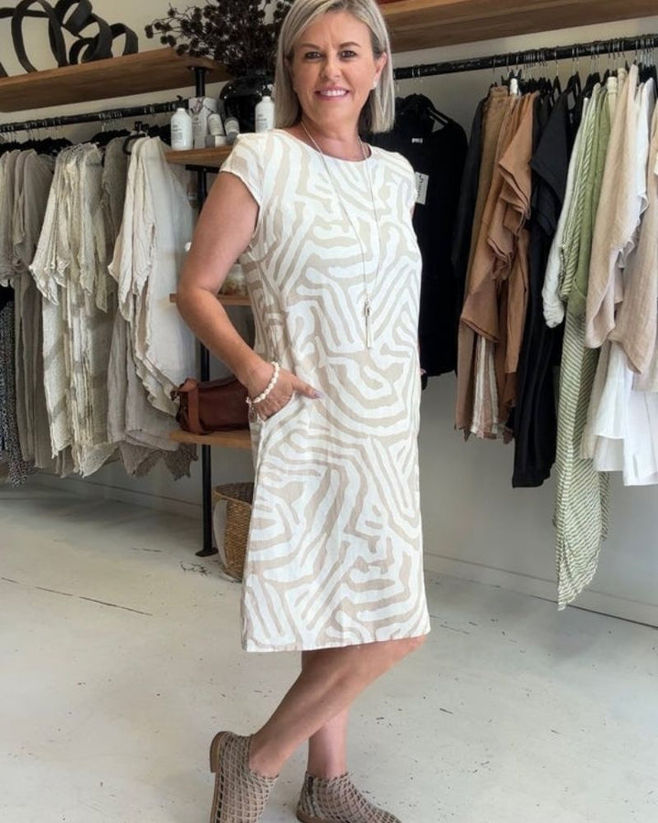Linda | Midi Summer Dress with Abstract Print and Side Pockets