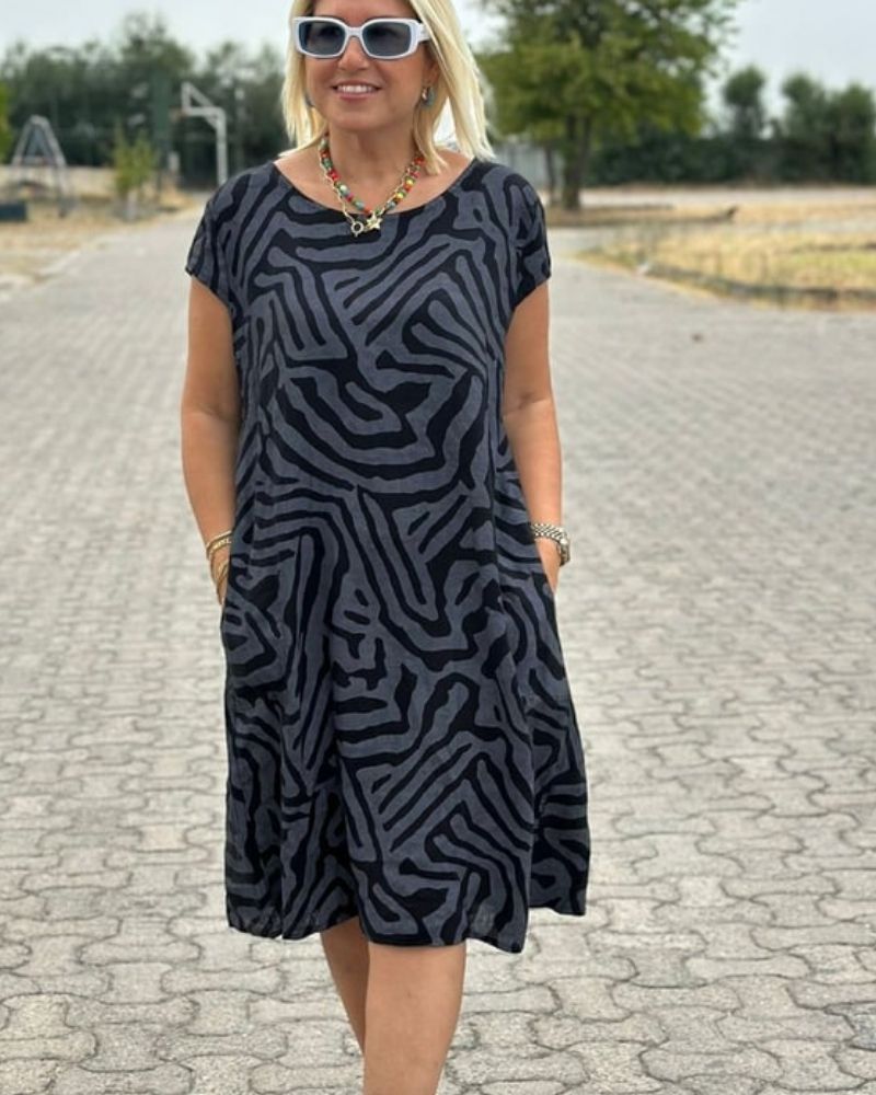 Linda | Midi Summer Dress with Abstract Print and Side Pockets