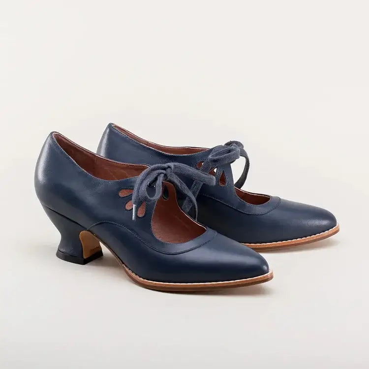 Women's Vintage Mary Jane Heels with Lace-Up and Cutout