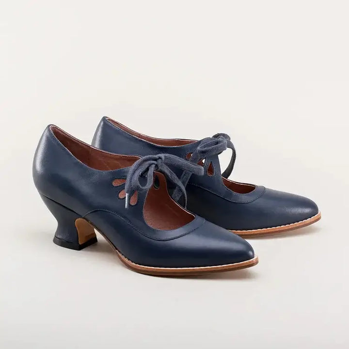 Women's Vintage Mary Jane Heels with Lace-Up and Cutout