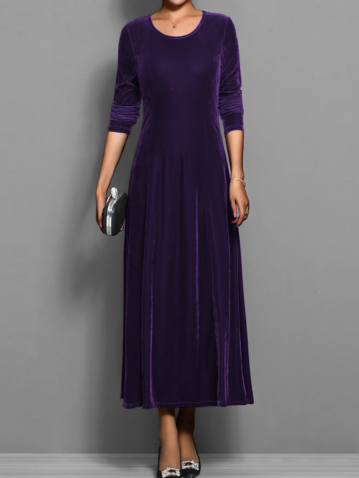 Women's A-Line Maxi Dress with Long Sleeve Flared Skirt