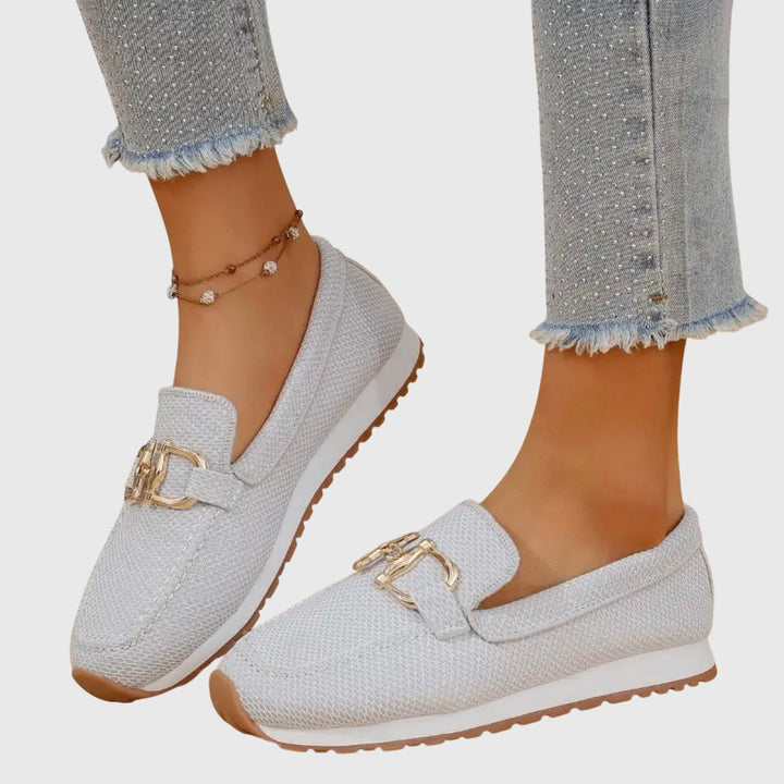 Women's Orthopedic Loafers with Gold Hardware and Textured Upper