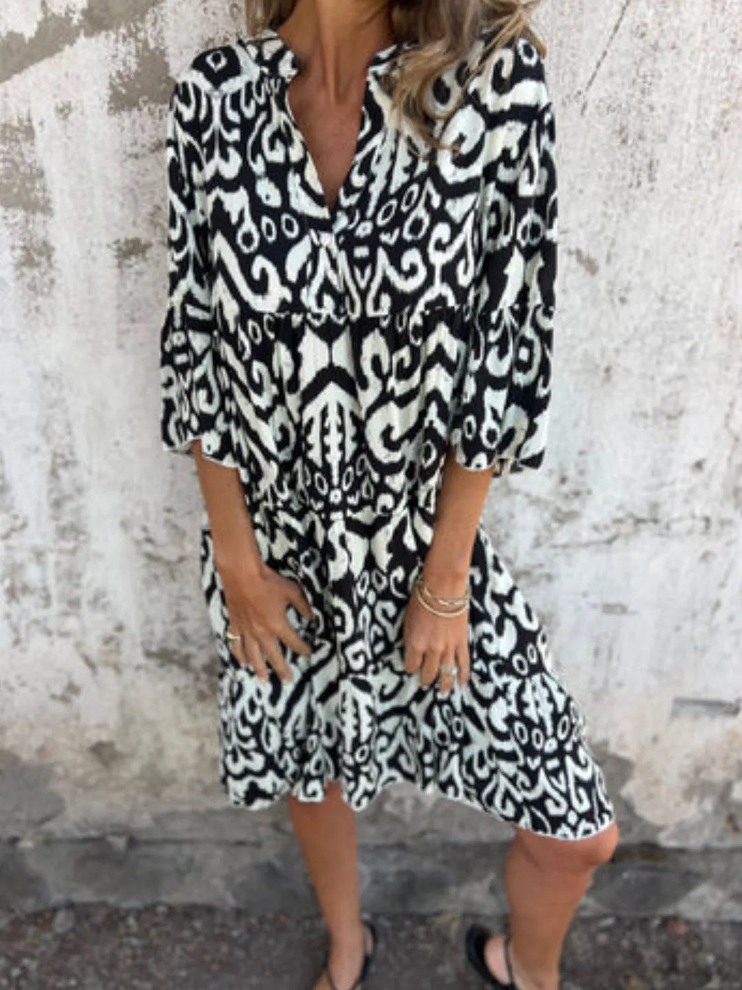 Bella | Mini Summer Dress with Boho Print and V-Neck