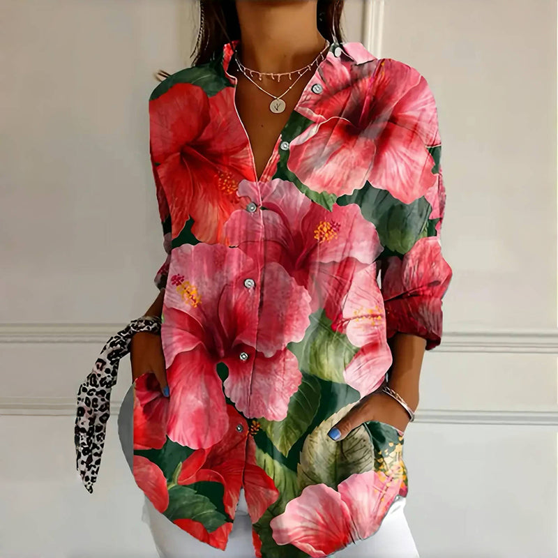 Rosa | Floral Print Blouse with Collar and Long Sleeves