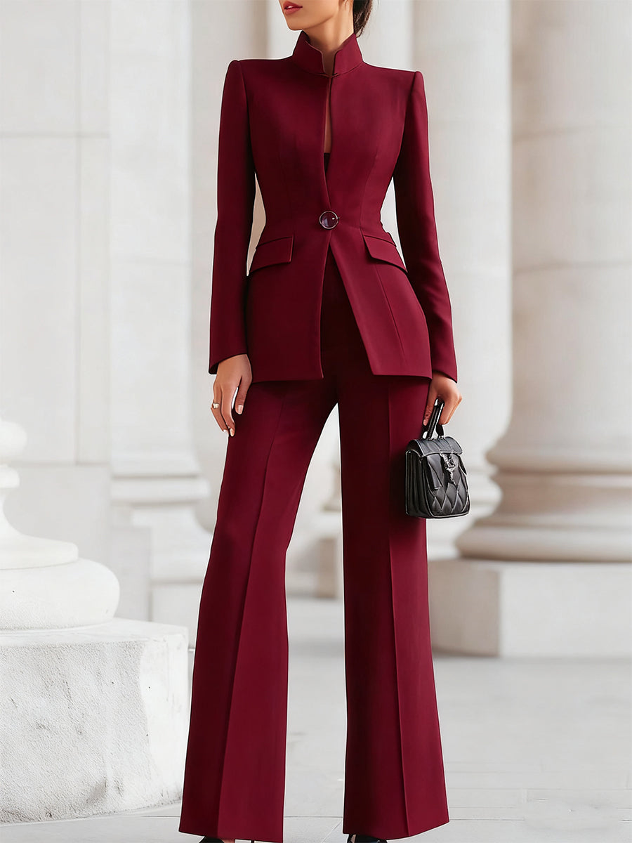 Nadia | Blazer Set with Flared Trousers and Stand Collar