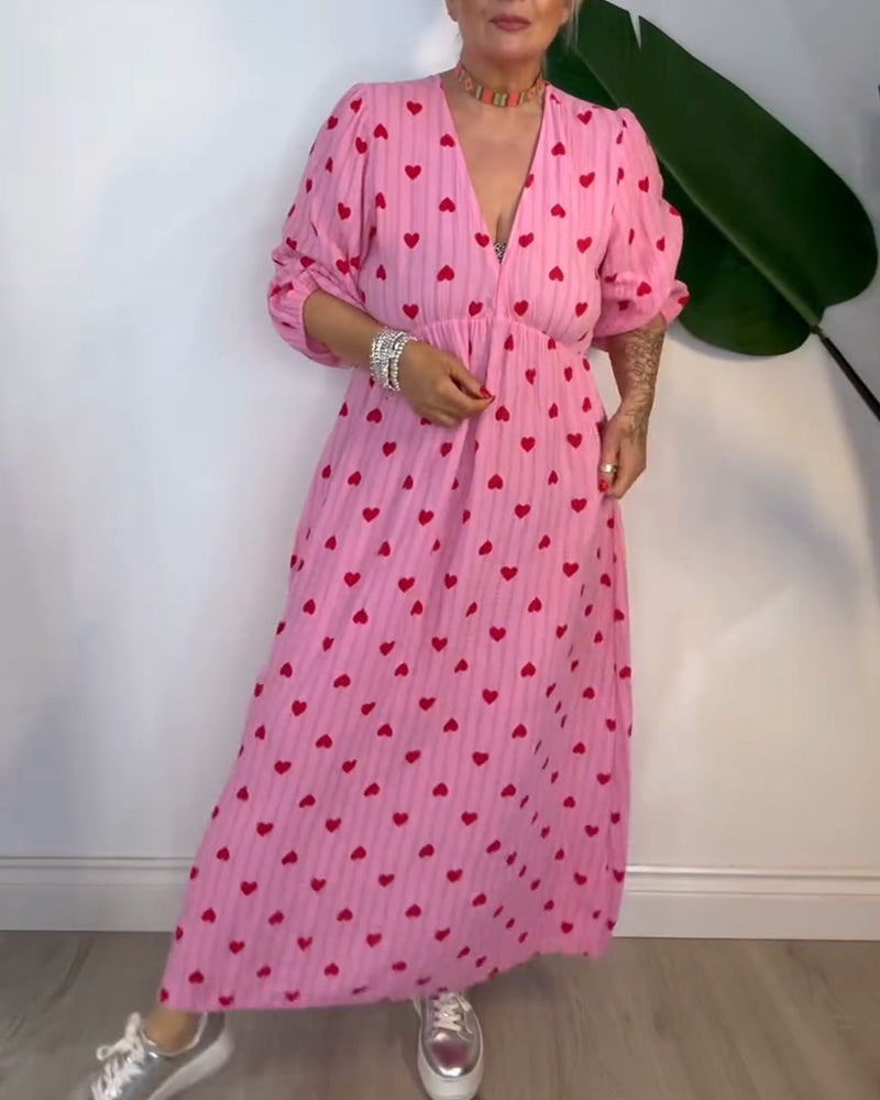 Tina | Maxi Summer Dress with V-Neck and Heart Print