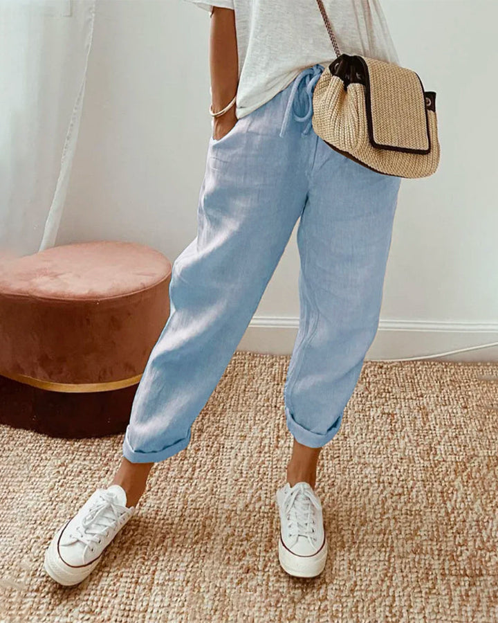 Bea | Relaxed Fit Trousers with Drawstring Waist and Rolled Hem