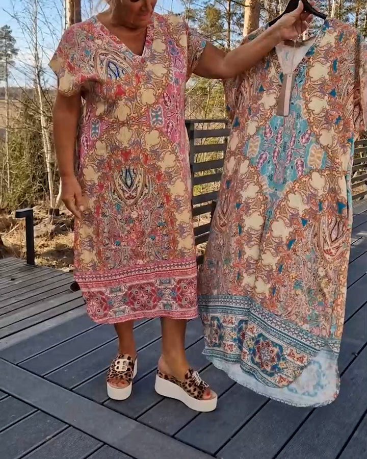 Darcie | Midi Summer Dress with Boho Print and V-Neck