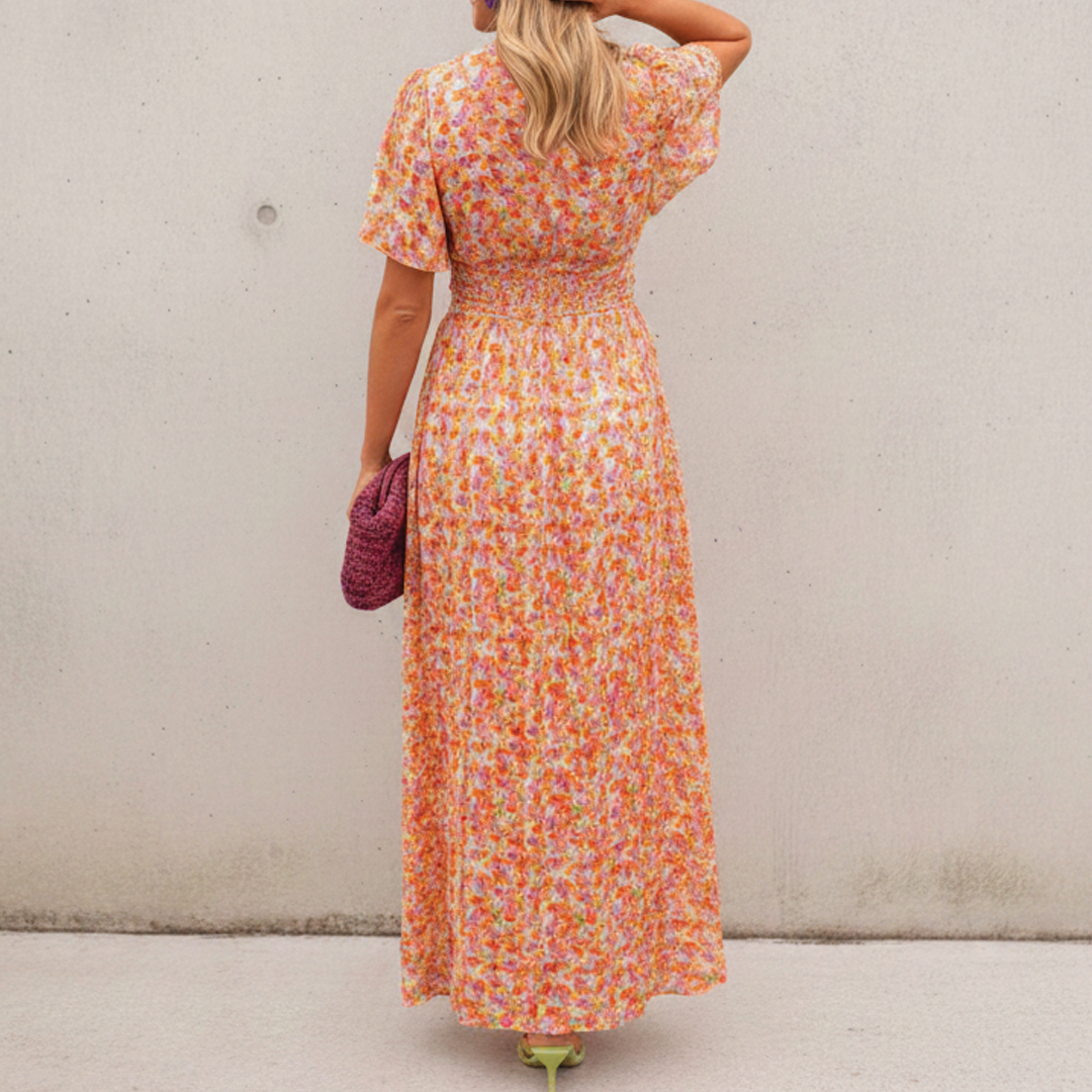 Alice | Maxi Wedding Guest Dress with Floral Print and V-Neck Wrap