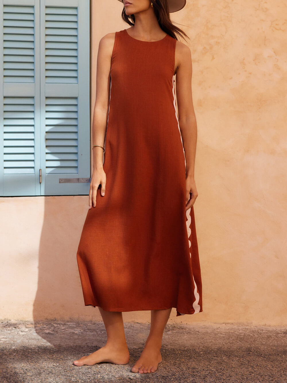 Holly | Midi Summer Dress with Scallop Trim and Side Slit