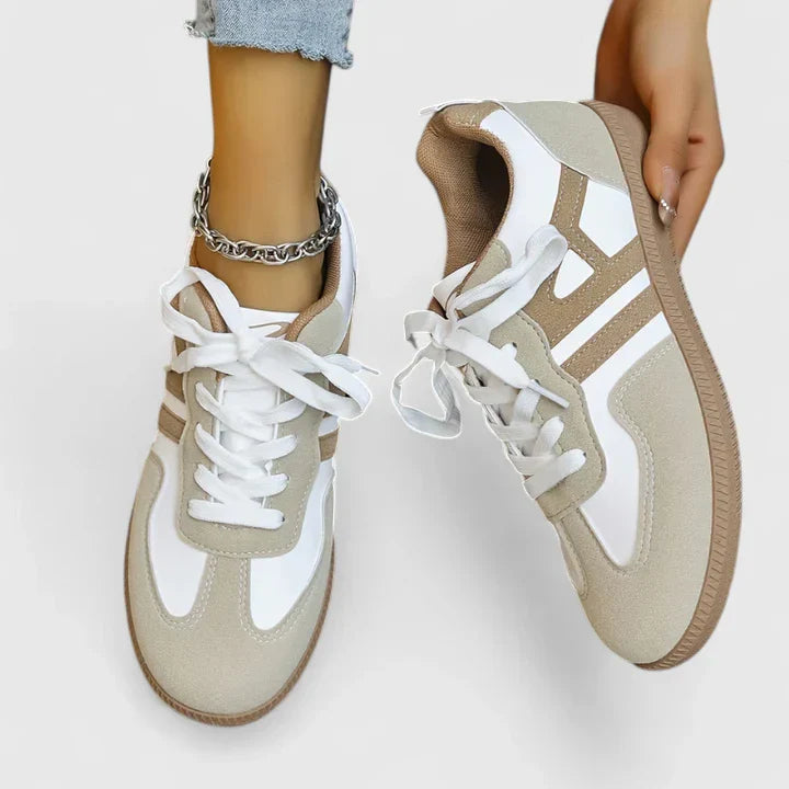 Women's Cream Orthopedic Lace Up Sneakers with Panel Design