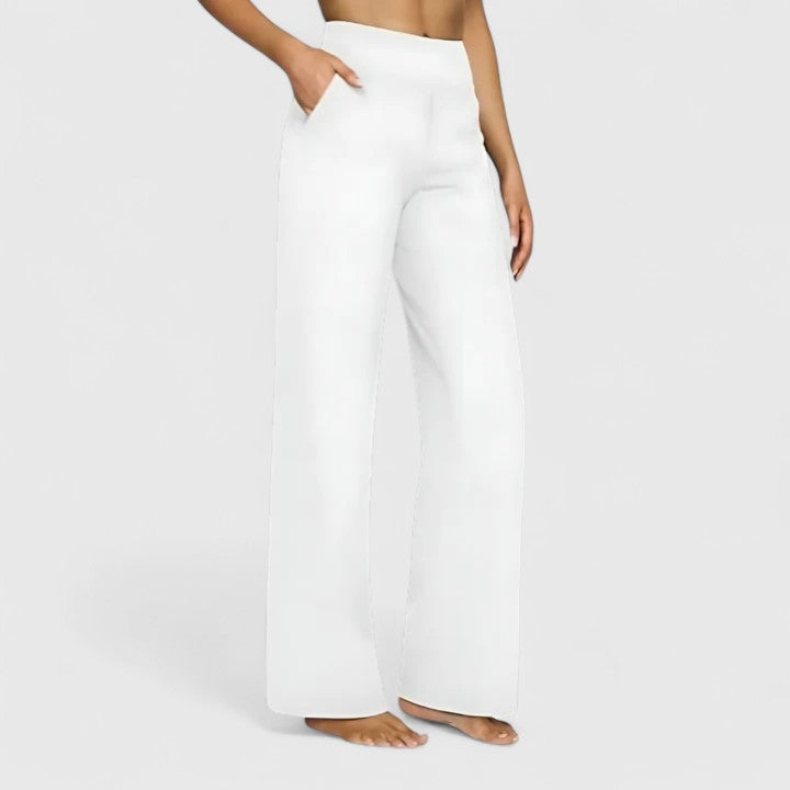 Gia | High Waist Wide-Leg Trousers with Plain Finish and Side Pockets