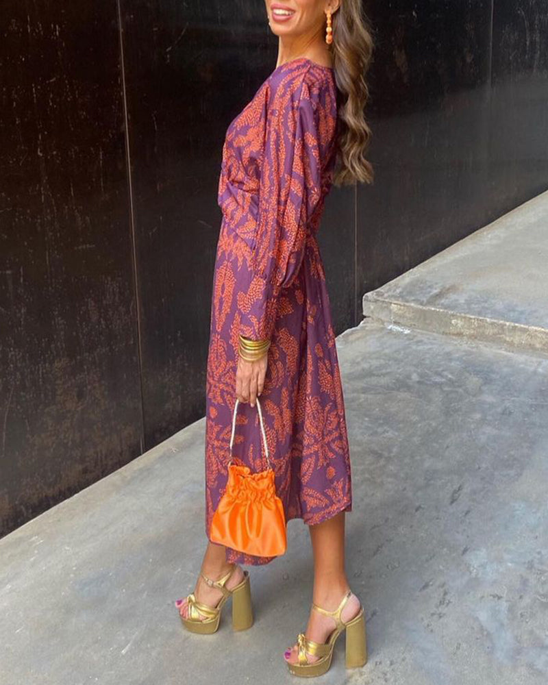 Violet | Midi Wedding Guest Dress with V-Neck Wrap and Boho Print