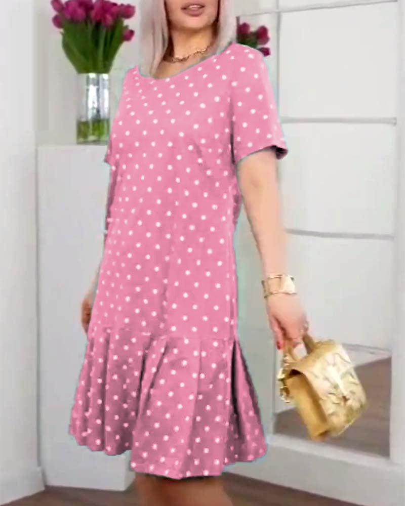 Mia | Midi Polka Dot Dress with Round Neck and Ruffle Hem