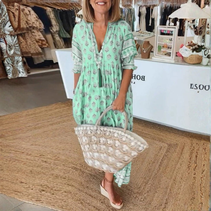 Brooklyn | Maxi Summer Dress with Boho Print and Tassel Tie