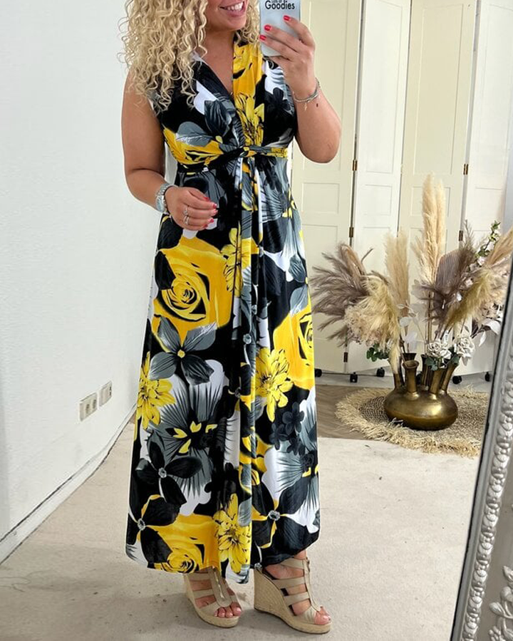 Madison | Maxi Wedding Guest Dress with Floral Print and V-Neck