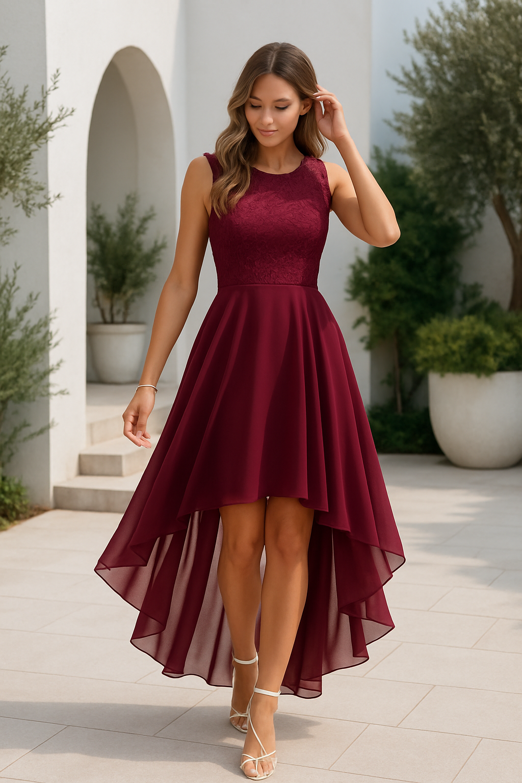 Olivia |  Cocktail Dress with Round Neck and High-Low Hem