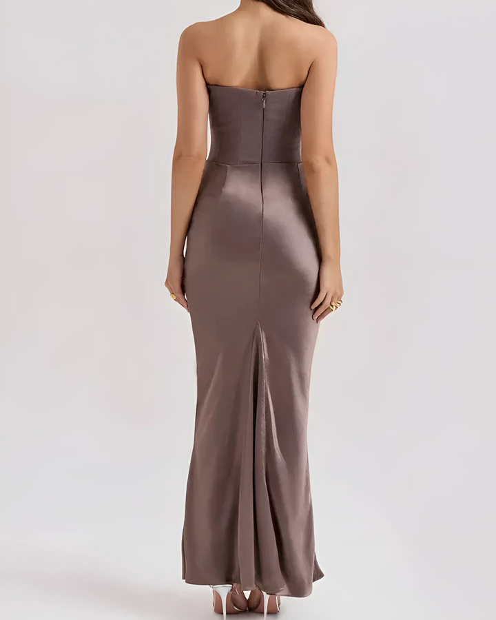 Women's Strapless Maxi Dress with Ruched Bodycon Design