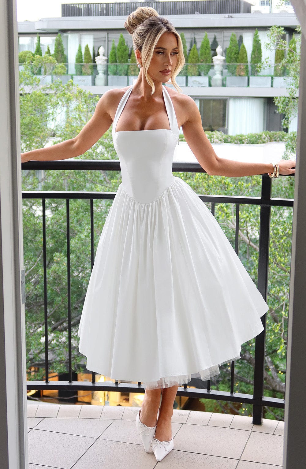 Ariana | Midi Halter Neck Dress with Corset Bodice