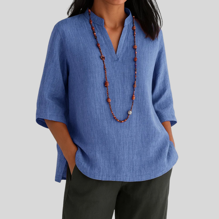 Lia | Blouse with Split V-Neck and Three-Quarter Sleeves