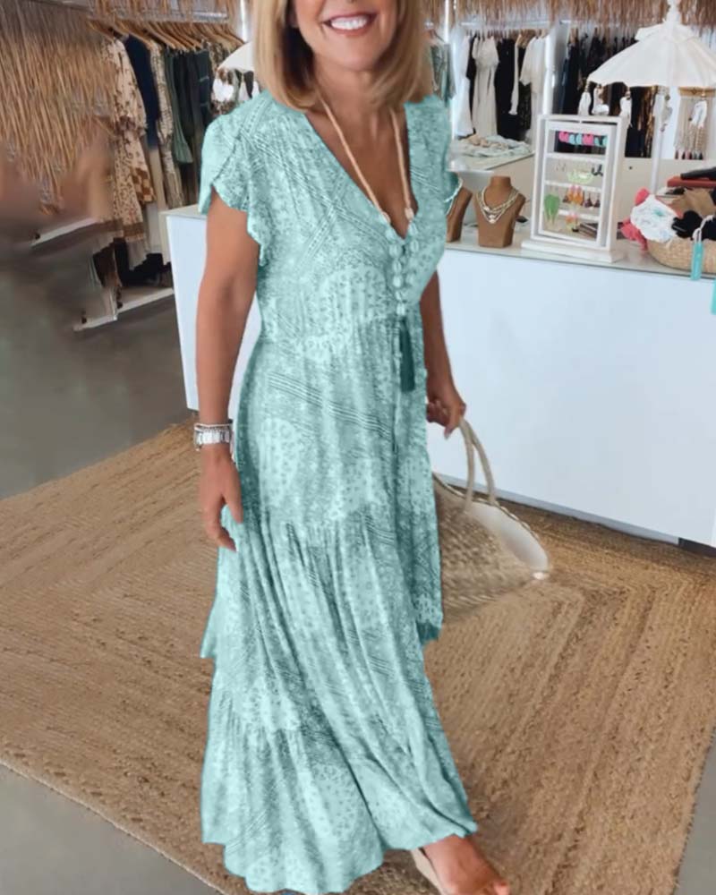 Melissa | Maxi Holiday Dress with Boho Print and V-Neck