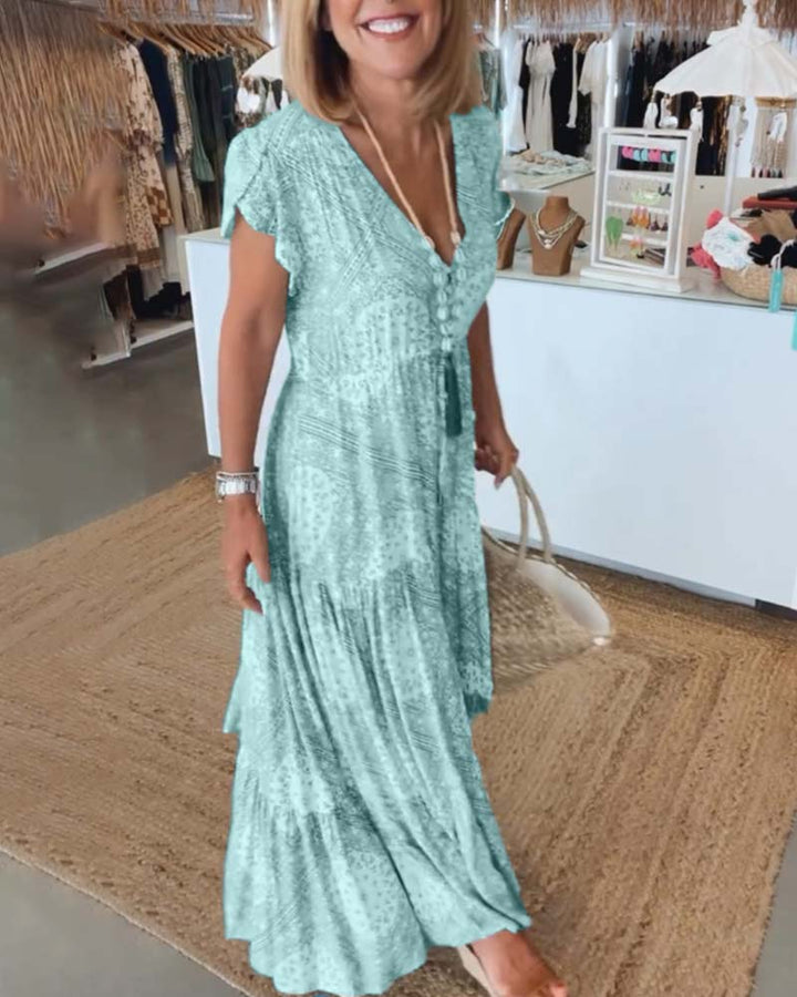 Melissa | Maxi Holiday Dress with Boho Print and V-Neck