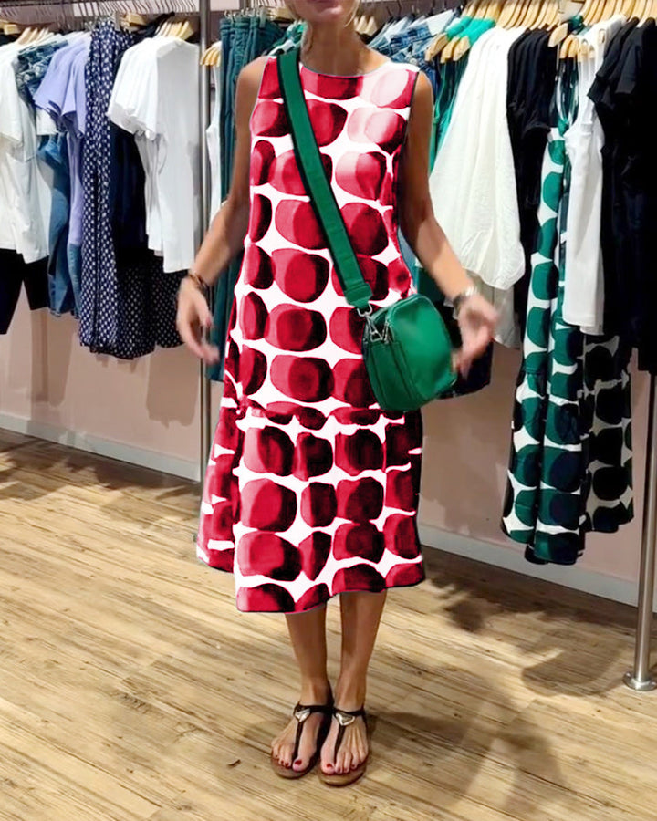 Sue | Midi Polka Dot Dress with Round Neck and Tiered Skirt