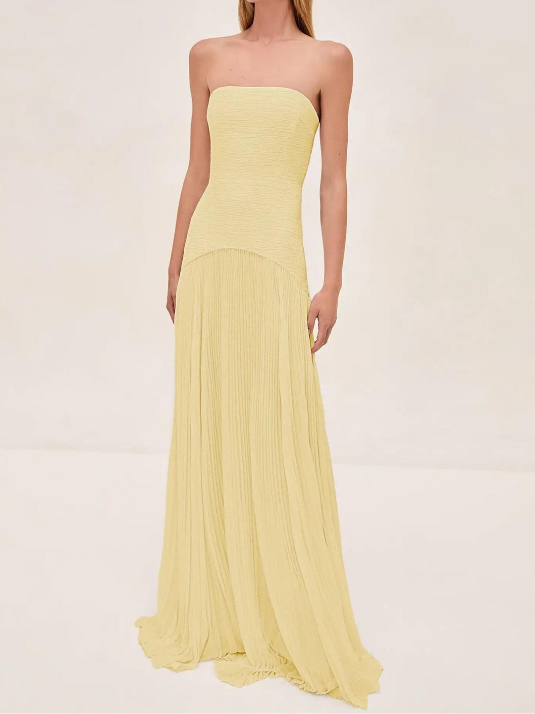 Ruby | Maxi Wedding Guest Dress with Strapless Pleated Skirt