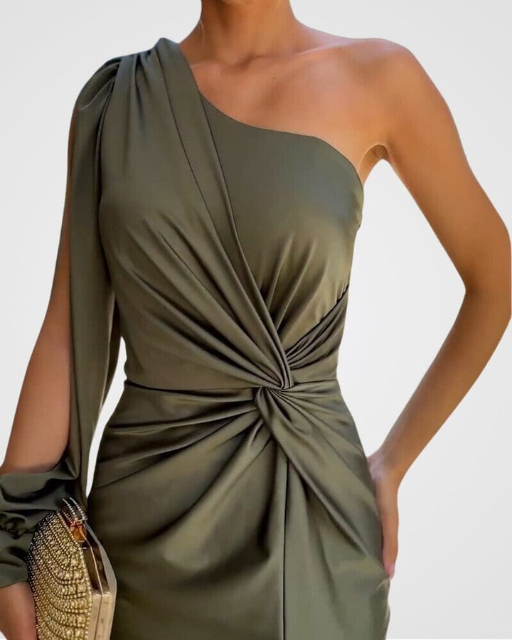 Jane | Maxi Wedding Guest Dress with One Shoulder and Twist Detail