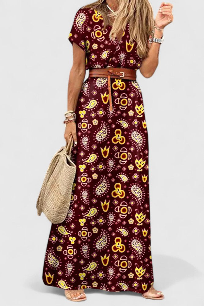 Wendy | Maxi Summer Dress with Floral Print and Belted Waist