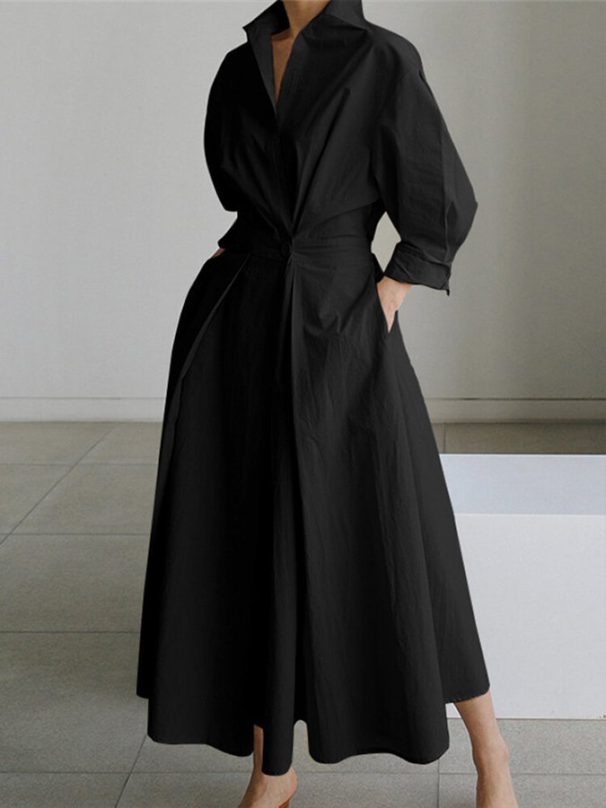 Amber | Maxi Shirt Dress with Collared Neck and Twist Waist