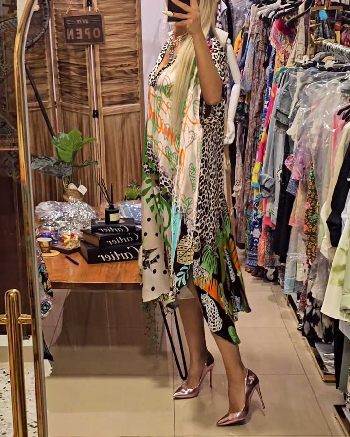 Debra | Midi Summer Dress with Boho Print and V-Neck