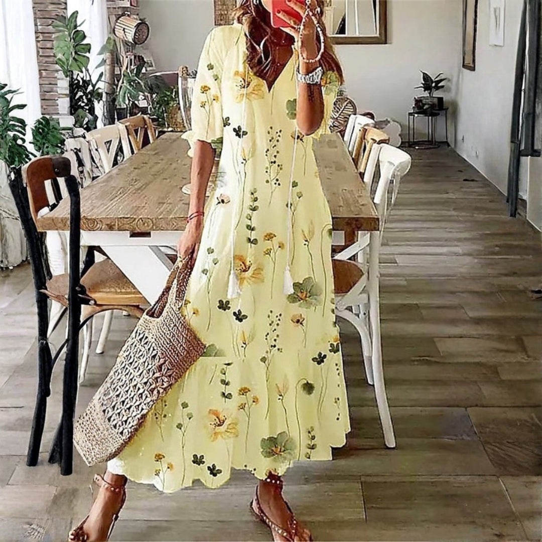 Bella | Maxi Summer Dress with Floral Print and Button Front