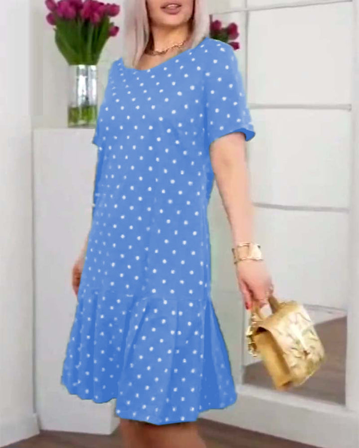 Mia | Midi Polka Dot Dress with Round Neck and Ruffle Hem