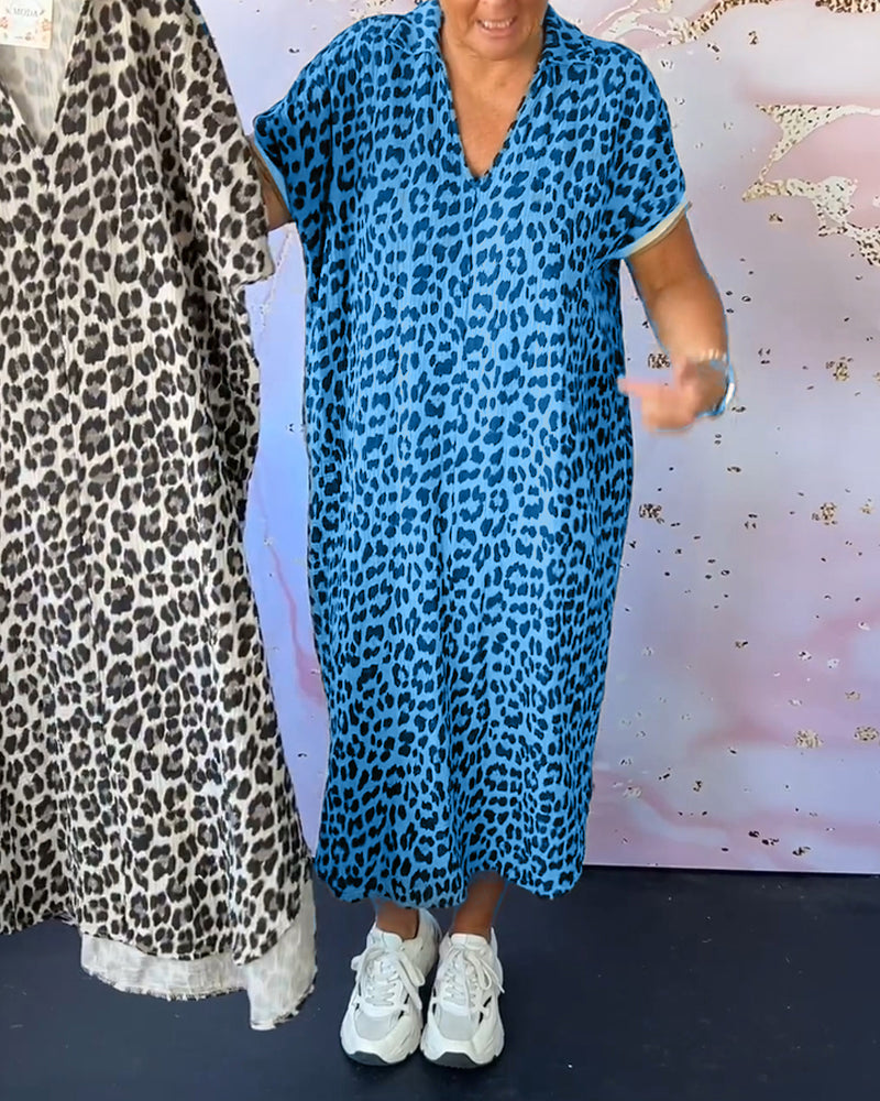 Lenny | Midi Summer Dress with Leopard Print and V-Neck