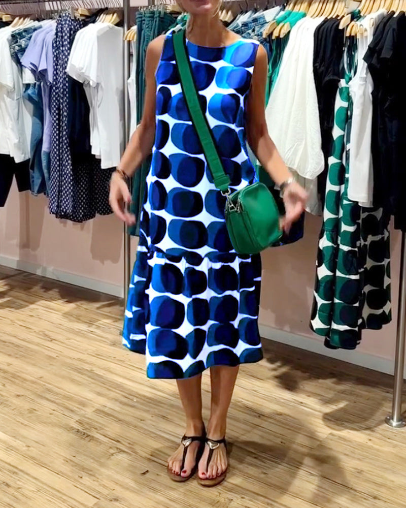 Sue | Midi Polka Dot Dress with Round Neck and Tiered Skirt