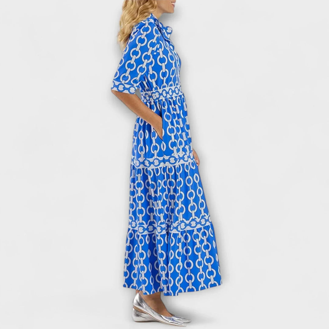 Lynn | Maxi Shirt Dress with Boho Print and Tiered Skirt
