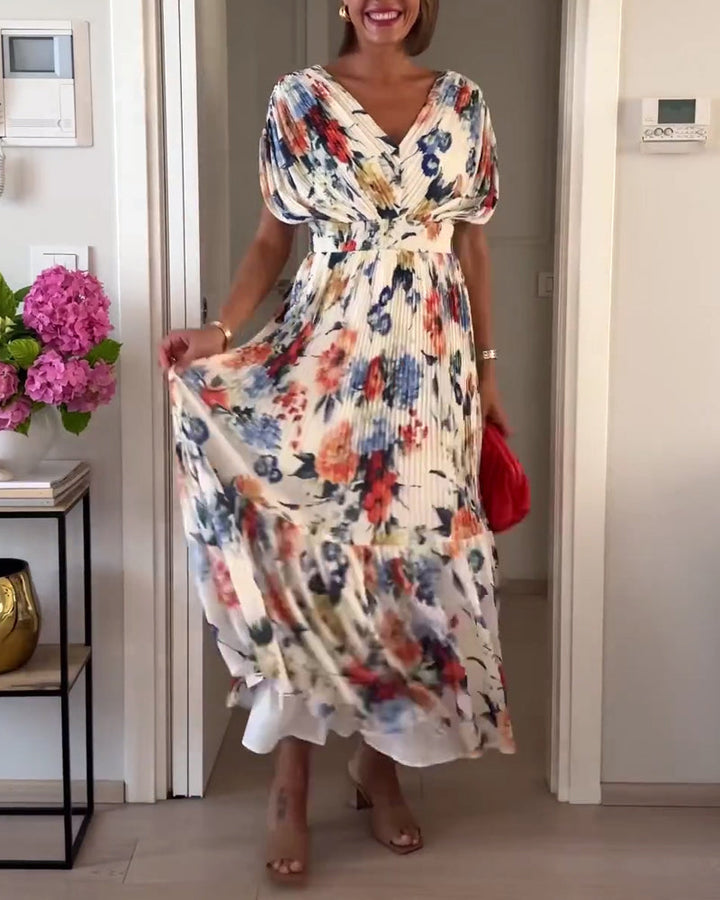 Alice | Maxi Wedding Guest Dress with Floral Print and Pleated Skirt