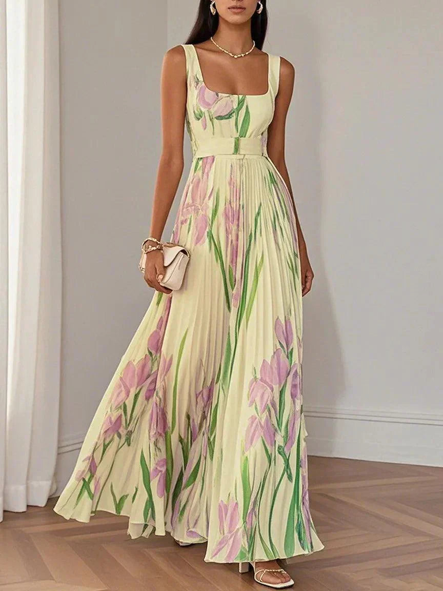 Tina | Maxi Wedding Guest Dress with Floral Print and Pleated Skirt